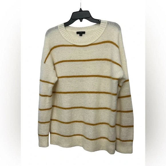 J Crew Alpaca Crewneck Sweater In Stripe Cream And Gold Size XS Oversized - Picture 1 of 4